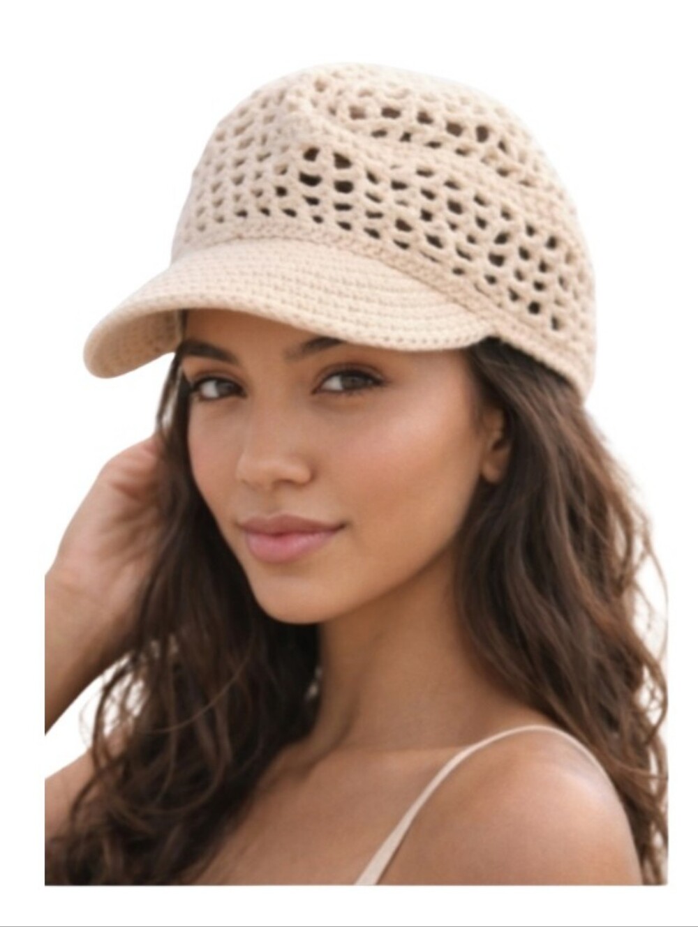 "Express"  Adorable Crochet Cap – Beige Like New!